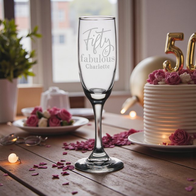 Fifty & Fabulous 50th Birthday Personalized Name Champagne Flute (Creator Uploaded)