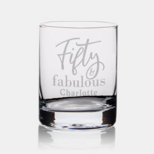 Fifty & Fabulous 50th Birthday Personalized Name Rocks Glass