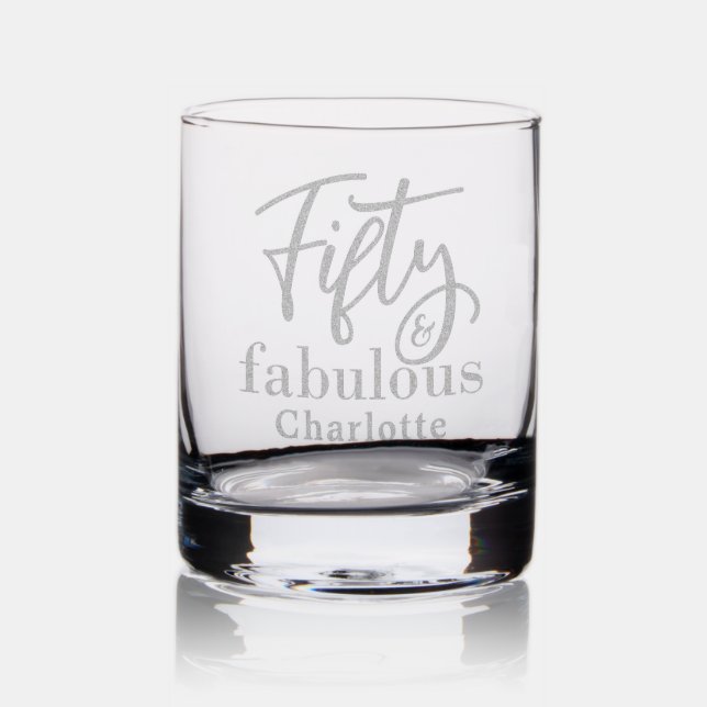 Fifty & Fabulous 50th Birthday Personalized Name Rocks Glass (Glassware)