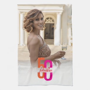 Fifty & Fabulous 50th Birthday Photo Kitchen Towel
