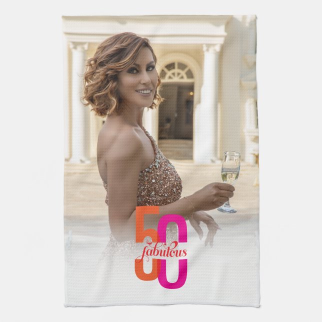Fifty & Fabulous 50th Birthday Photo Kitchen Towel (Vertical)