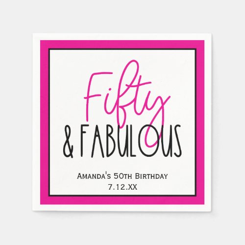 Fifty  Fabulous 50th Birthday w Custom Text Napkins