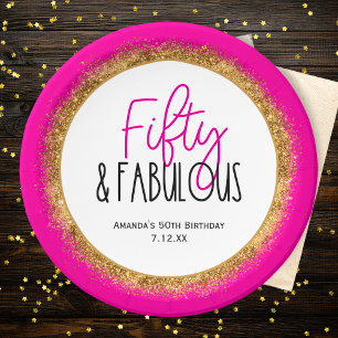 Fifty & Fabulous 50th Birthday with Custom Text Paper Plates