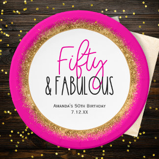 Fifty & Fabulous 50th Birthday with Custom Text Paper Plates