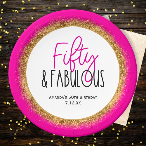 Fifty  Fabulous 50th Birthday with Custom Text Paper Plates