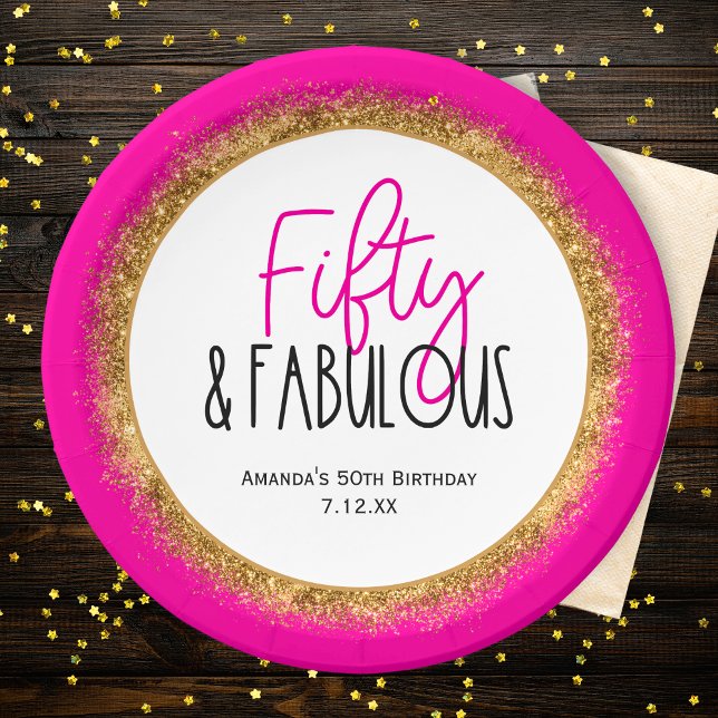Fifty & Fabulous 50th Birthday with Custom Text Paper Plates (Creator Uploaded)