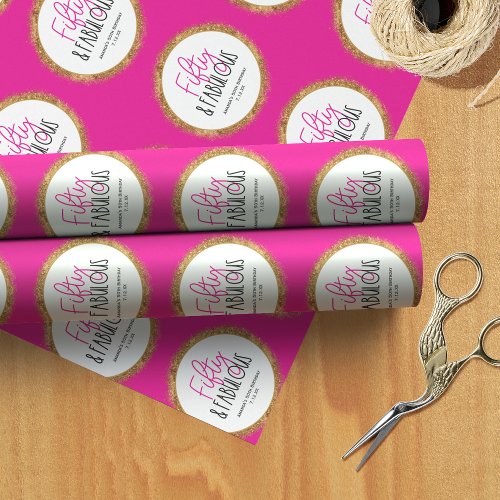 Fifty  Fabulous 50th Birthday with Custom Text Wrapping Paper