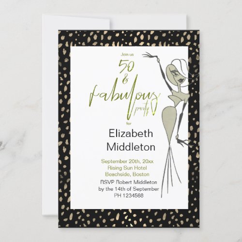 Fifty Fabulous 50th Black Gold Elegant Birthday Invitation