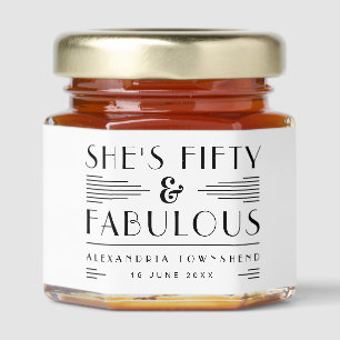 Fifty & Fabulous Art Deco Name 50th Birthday Honey Jar Favors