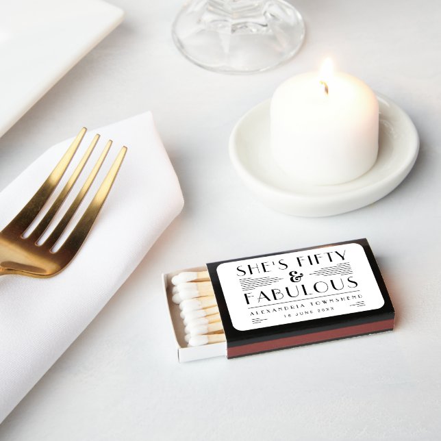 Fifty & Fabulous Art Deco Name 50th Birthday Matchboxes (Insitu)