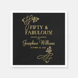 Fifty & Fabulous Birthday Black Gold Napkins