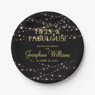 Fifty & Fabulous Birthday Black Gold Paper Plates