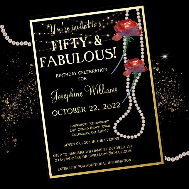 Fifty & Fabulous Birthday Black REAL Gold  Foil Invitation (Creator Uploaded)