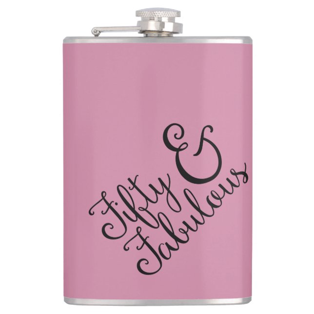 Fifty & Fabulous Birthday, Black Typography (48) Flask (Front)