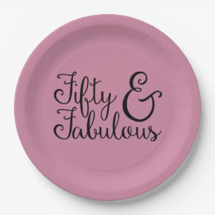 Fifty & Fabulous Birthday, Black Typography (48) Paper Plates