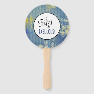 Fifty & FABULOUS Birthday Denim Blues Personalized Hand Fan