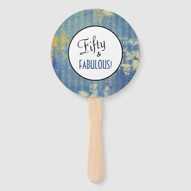 Fifty & FABULOUS Birthday Denim Blues Personalized Hand Fan (Front)