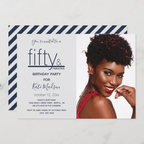 fifty  FABULOUS Birthday Modern Stripe Photo Invi Invitation