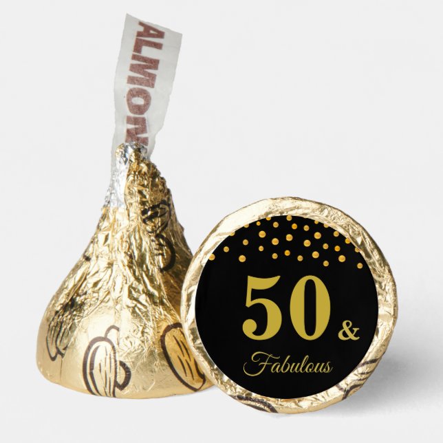 Fifty & Fabulous Birthday on Black & Golden Hershey®'s Kisses® (Front)