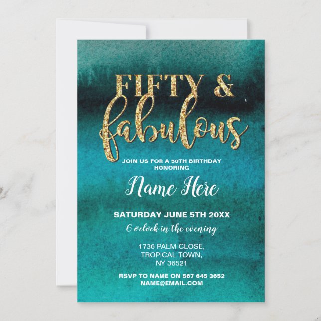 Fifty & Fabulous Birthday Party Teal 50th Invite (Front)