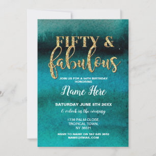 Fifty & Fabulous Birthday Party Teal 50th Invite