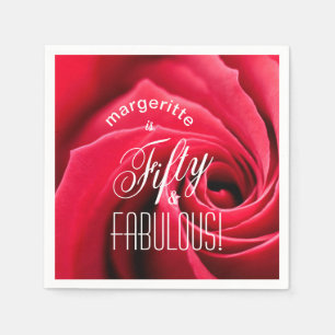 Fifty & FABULOUS! Birthday Red Rose Personalized Napkins
