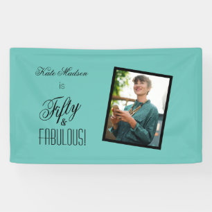 Fifty & FABULOUS! Birthday Teal & Black Photo Banner