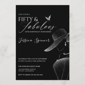 Fifty & Fabulous Black Glam 50th Birthday Invitation
