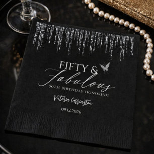 Fifty & Fabulous Black Glam 50th Birthday Napkins