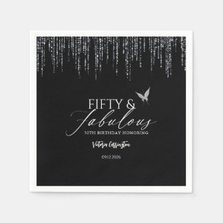 Fifty & Fabulous Black Glam 50th Birthday Napkins