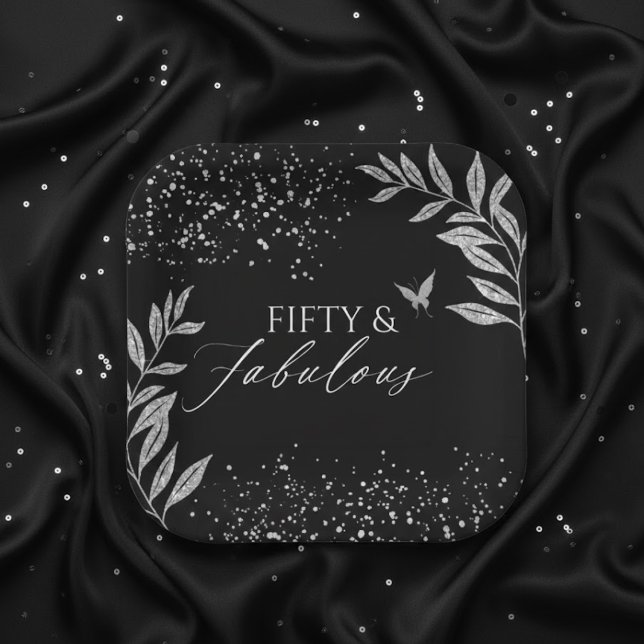 Fifty & Fabulous Black Glam 50th bithday Paper Plates (Creator Uploaded)
