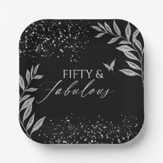 Fifty & Fabulous Black Glam 50th bithday Paper Plates