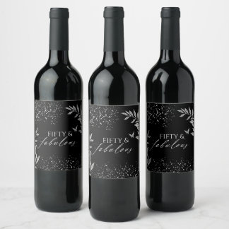 Fifty & Fabulous Black Glam 50th bithday Wine Label