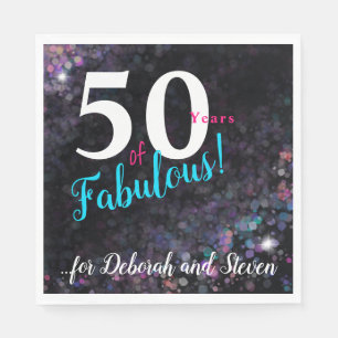Fifty & Fabulous, black glitter background Napkins