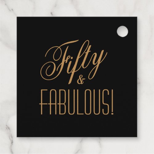 Fifty  FABULOUS Black  Gold 50th Birthday Foil Favor Tags