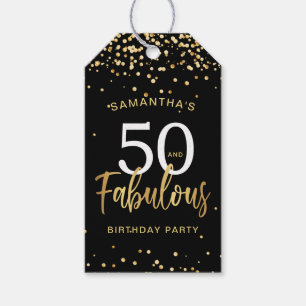Fifty & Fabulous Black & Gold Birthday Thank You Gift Tags