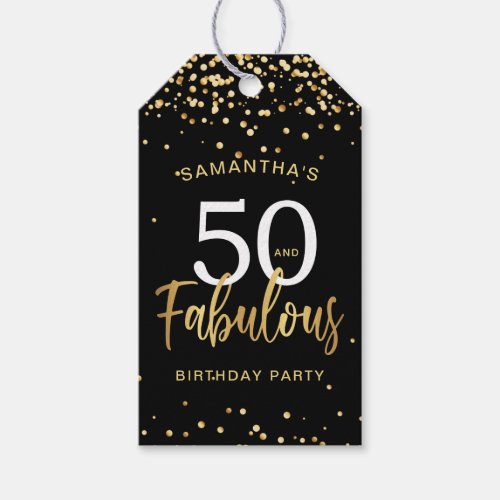 Fifty  Fabulous Black  Gold Birthday Thank You Gift Tags