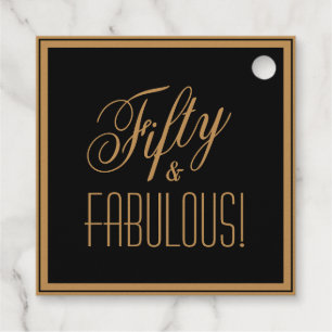 Fifty & FABULOUS! Black Gold Framed 50th Birthday Foil Favor Tags