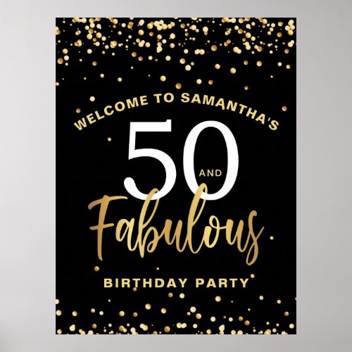 Fifty  Fabulous  Black  Gold Welcome Birthday Poster