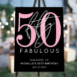 Fifty Fabulous Black Pink 50th Birthday Welcome Foam Board<br><div class="desc">Celebrate in style with this modern welcome sign design, perfect for a “Fifty and Fabulous” birthday celebration or any milestone event. The sign features a bold black background with crisp white fonts for a clean and striking look. A large bright pink “50” sits near the top, with the word “fifty”...</div>