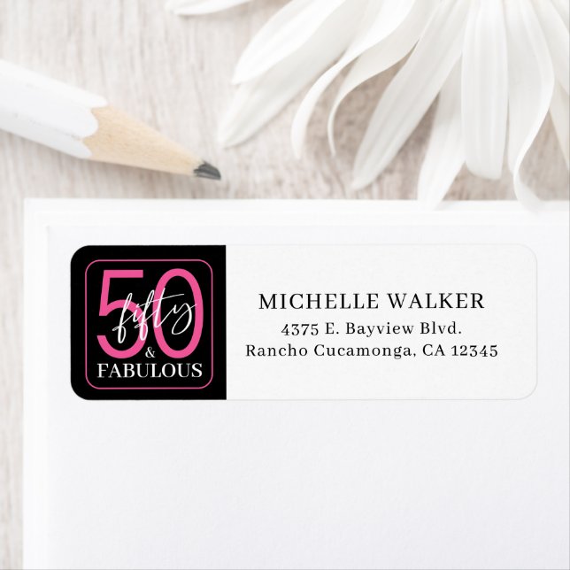 Fifty & Fabulous Black Script 50th Birthday Label (Insitu)