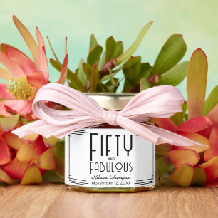 Fifty Fabulous Black White Art Deco 50th Birthday Honey Jar Favors