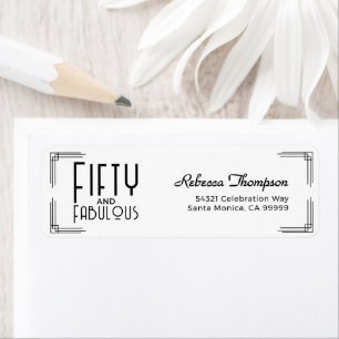 Fifty Fabulous Black White Art Deco 50th Birthday Label