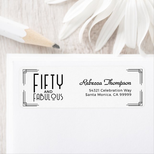 Fifty Fabulous Black White Art Deco 50th Birthday Label (Insitu)