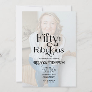 Fifty Fabulous Black White Photo 50th Birthday Invitation