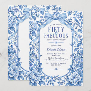 Fifty & Fabulous Blue Chinoiserie 50th Birthday Invitation