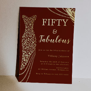 Fifty & Fabulous Burgundy & Gold 50th Birthday  Foil Invitation