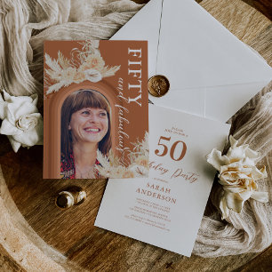 Fifty & Fabulous Burnt Orange Boho Birthday Invitation