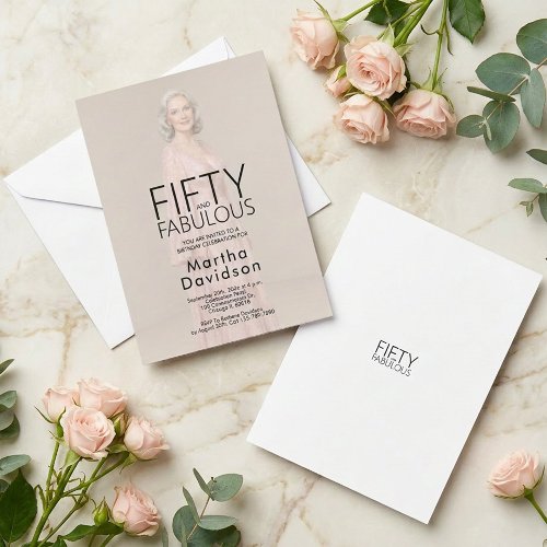 Fifty & Fabulous Chic Photo Birthday Glam Invitation