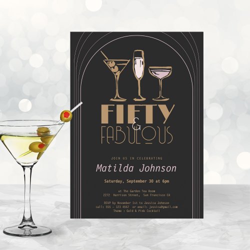 Fifty  Fabulous Cocktail 50th Birthday Party Invitation